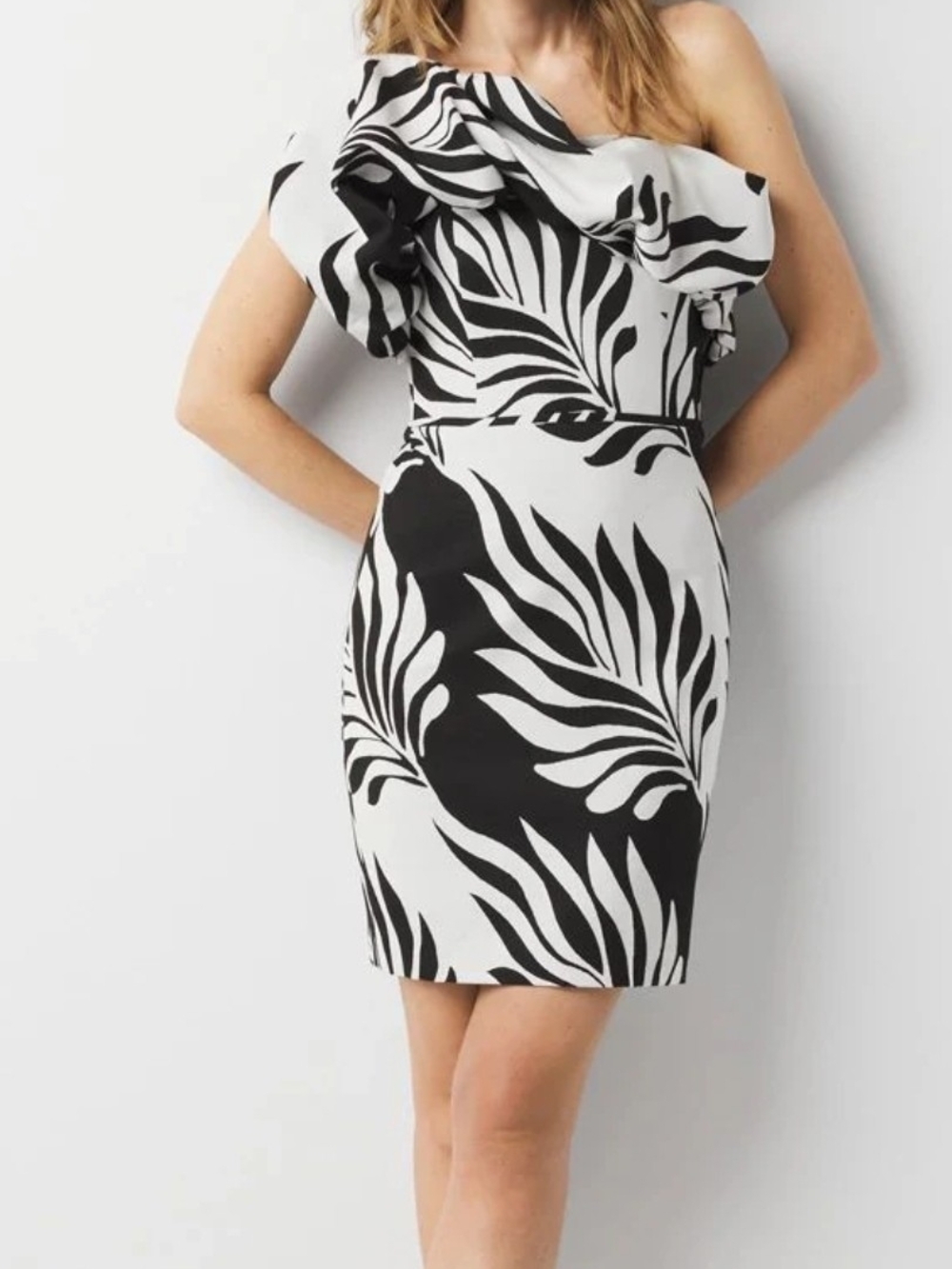 White House Black Market One Shoulder Jacquard Mini Dress